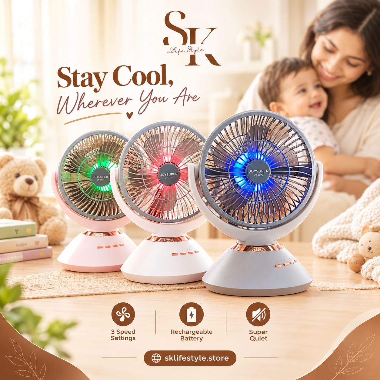 Joysuper JY-2570 Rechargeable Table Fan | 8000mAh Battery | AC/DC | 5 Blade
